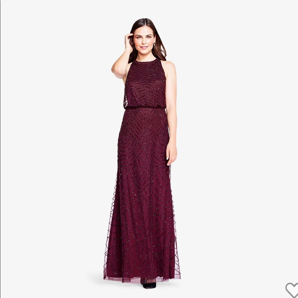 Adrianna Papell Art Deco Beaded Blouson Dress